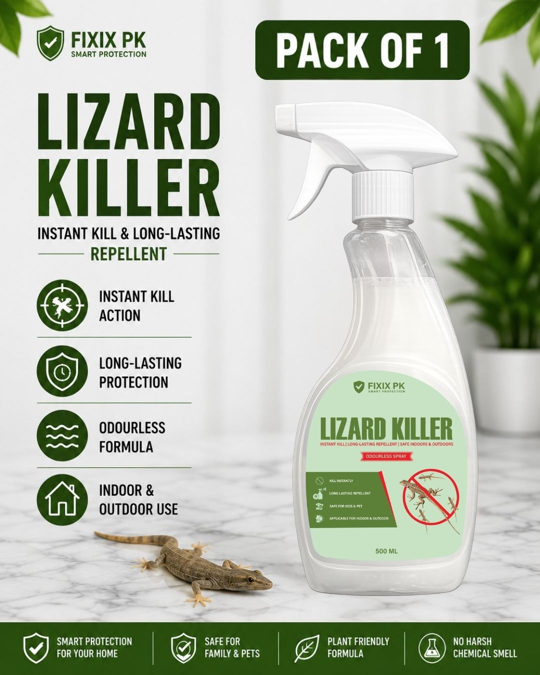 Lizard Killer – Odourless Instant Kill & Long-Lasting Repellent Spray For Indoors & Outdoors | FIXIX PK
