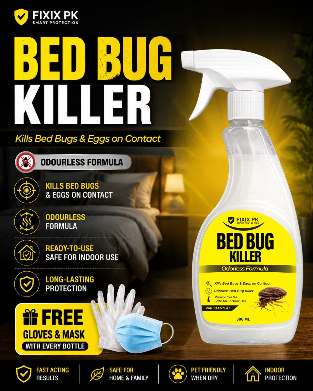 Bed Bug Killer Spray 500ml –  Kills Bed Bugs & Eggs (Indoor Safe) | FIXIX PK