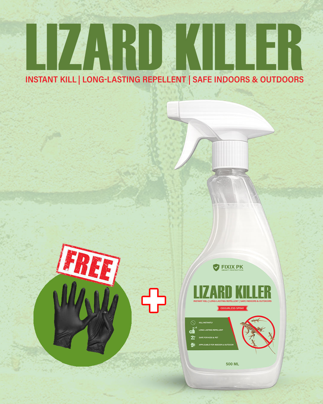 Lizard Killer – Odourless Instant Kill & Long-Lasting Repellent Spray For Indoors & Outdoors | FIXIX PK