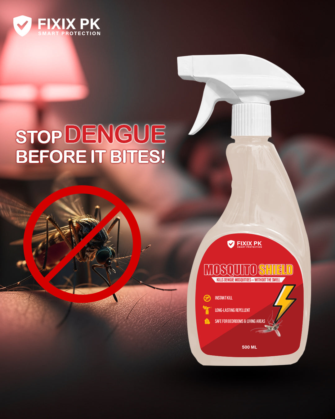 Mosquito Shield – Pakistan’s Professional-Grade Odourless Dengue Mosquito Killer & Repellent | FIXIX PK
