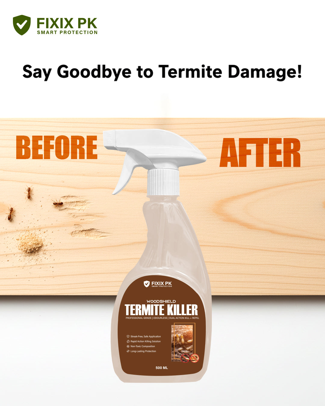 WoodShield Termite Killer – Pakistan’s Professional-Grade Odourless Termite Protection | FIXIX PK