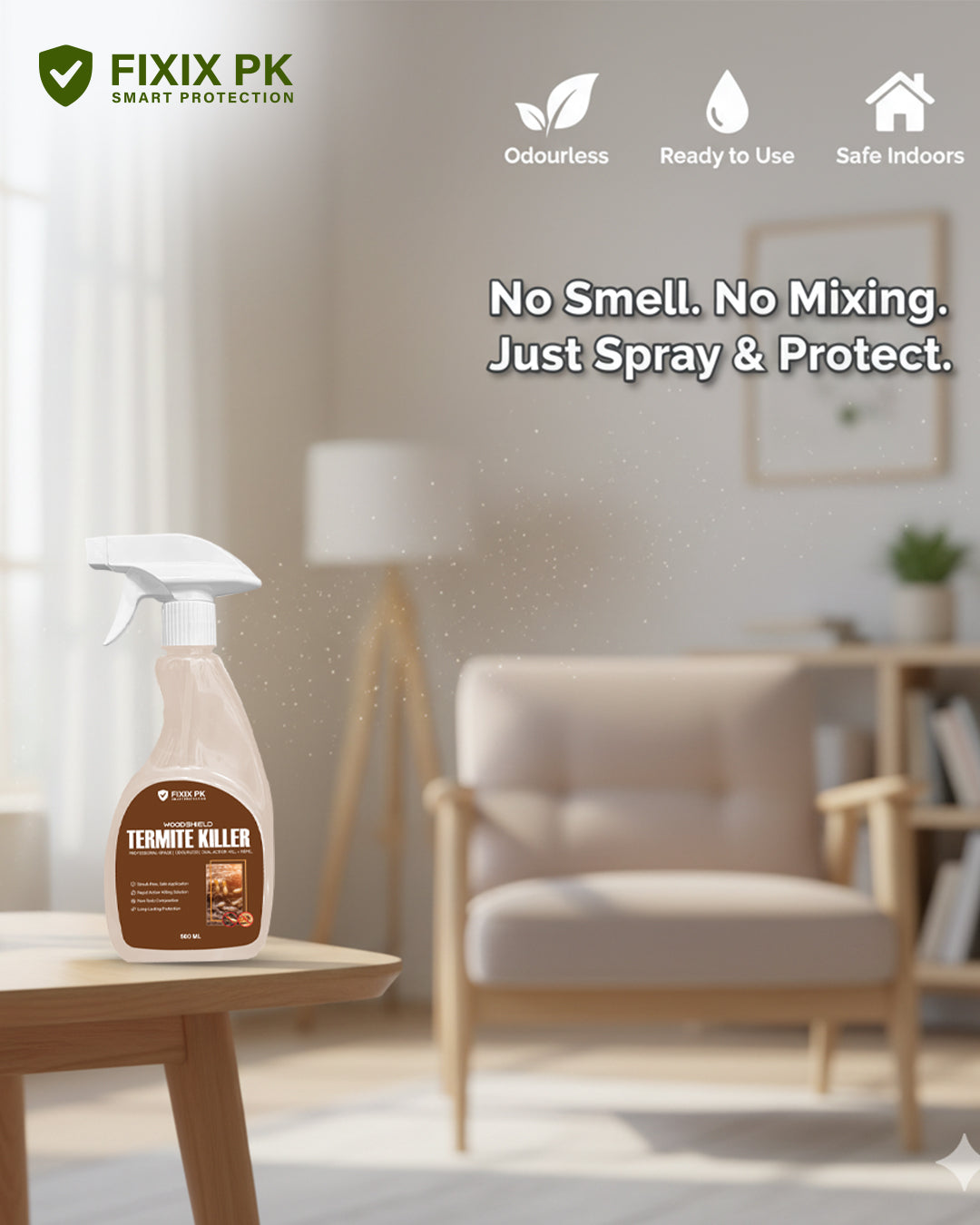 WoodShield Termite Killer – Pakistan’s Professional-Grade Odourless Termite Protection | FIXIX PK