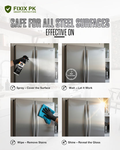 Stainless Steel Cleaner & Polish – Streak-Free Shine for Kitchen Appliances & Surfaces | THREE GUYS | German Engineered