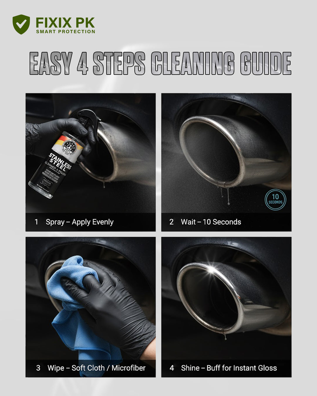 Stainless Steel Cleaner & Polish – Streak-Free Shine for Kitchen Appliances & Surfaces | THREE GUYS | German Engineered