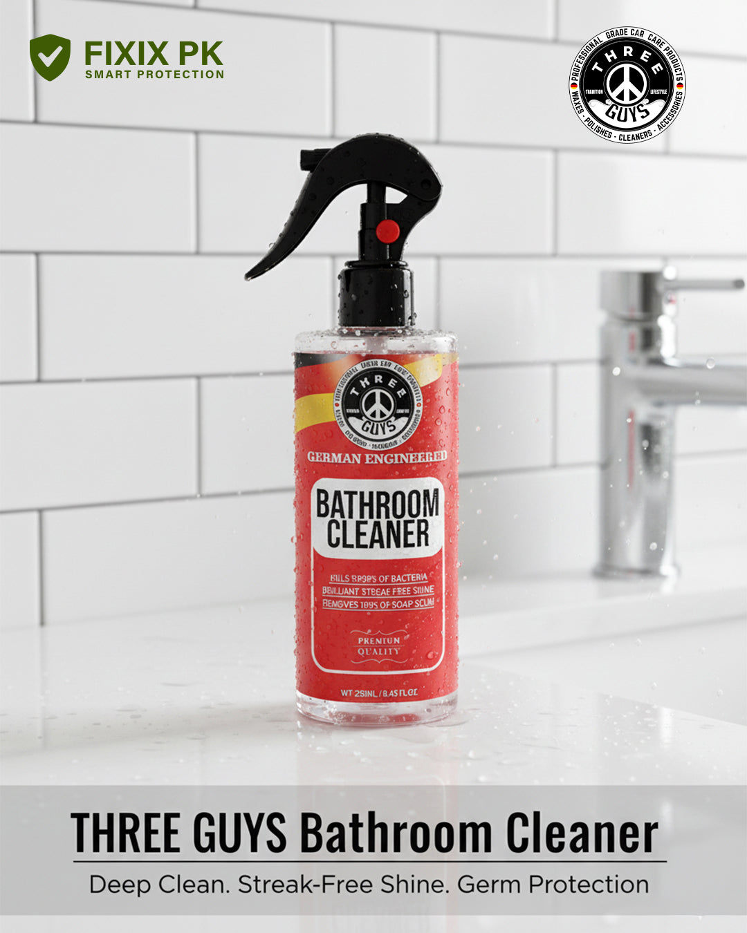 Bathroom Cleaner – Soap Scum, Hard Water & Tile Stain Remover | THREE GUYS | German Engineered