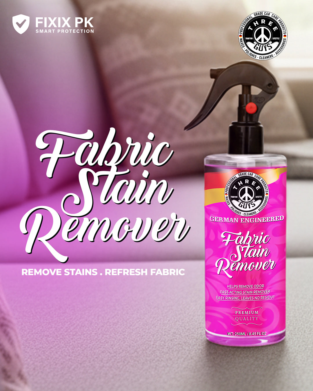 Fabric & Upholstery Stain Remover | Odor Eliminator & No-Residue Cleaner for Carpets, Sofas & Car Seats | THREE GUYS | German Engineered