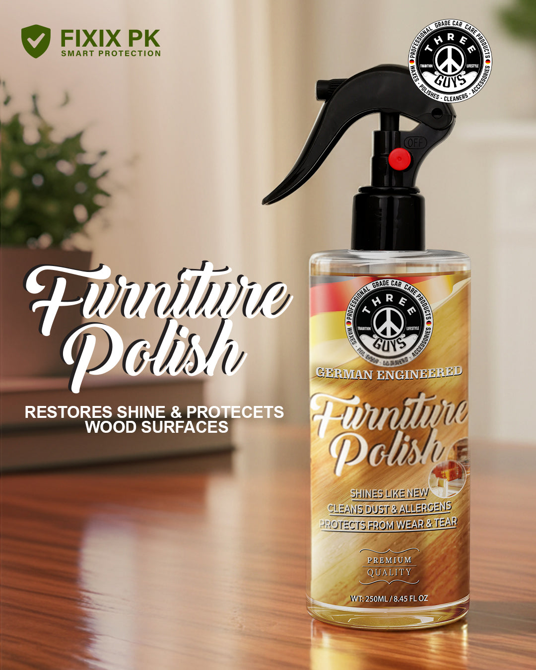 Furniture Polish Spray – Shine, Protect & Revive Wood Surfaces | THREE GUYS | German Engineered