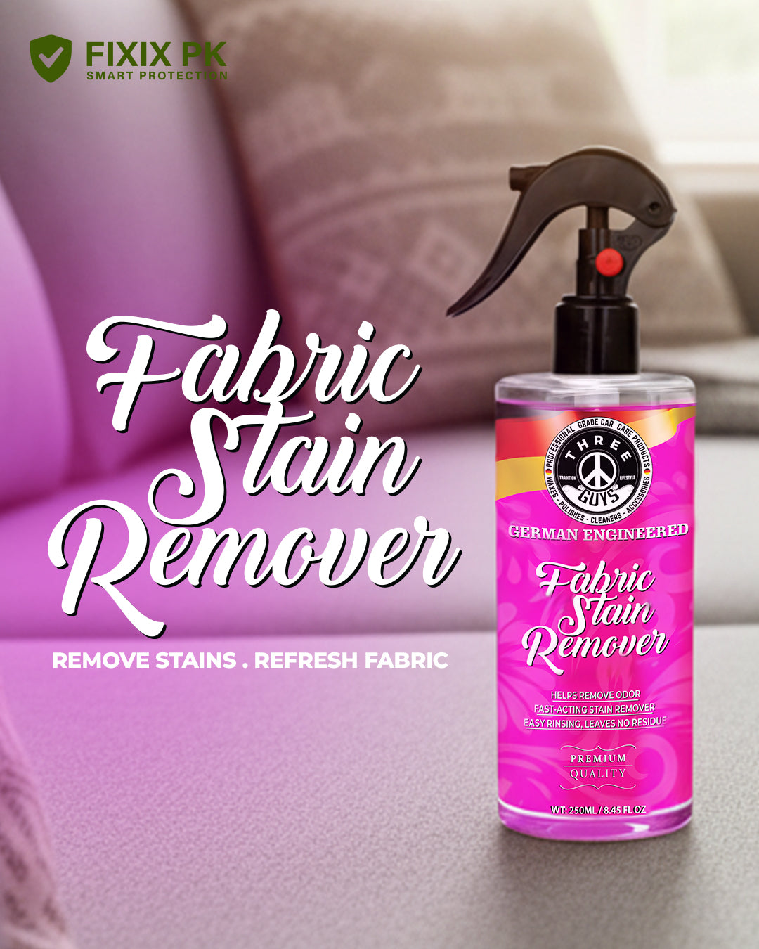 Fabric & Upholstery Stain Remover | Odor Eliminator & No-Residue Cleaner for Carpets, Sofas & Car Seats | THREE GUYS | German Engineered