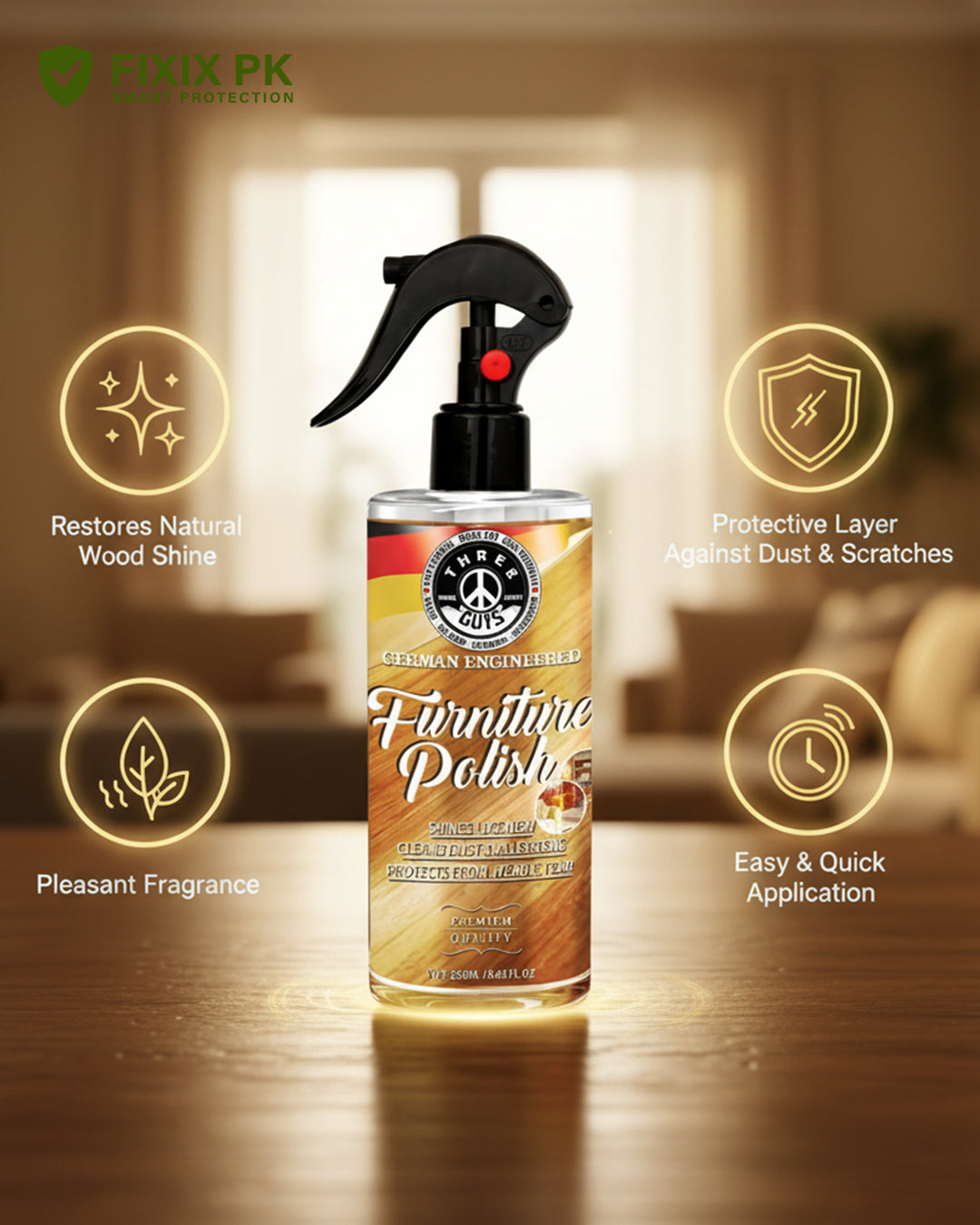 Furniture Polish Spray – Shine, Protect & Revive Wood Surfaces | THREE GUYS | German Engineered
