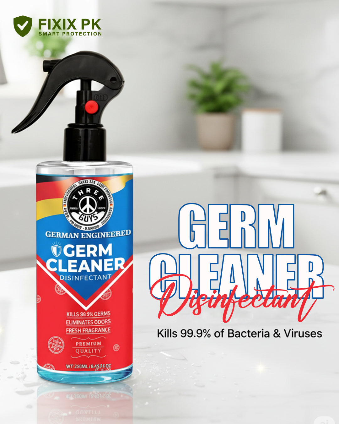 Germ Cleaner Disinfectant – Antibacterial Surface Sanitizer for Home & Office | THREE GUYS | German Engineered