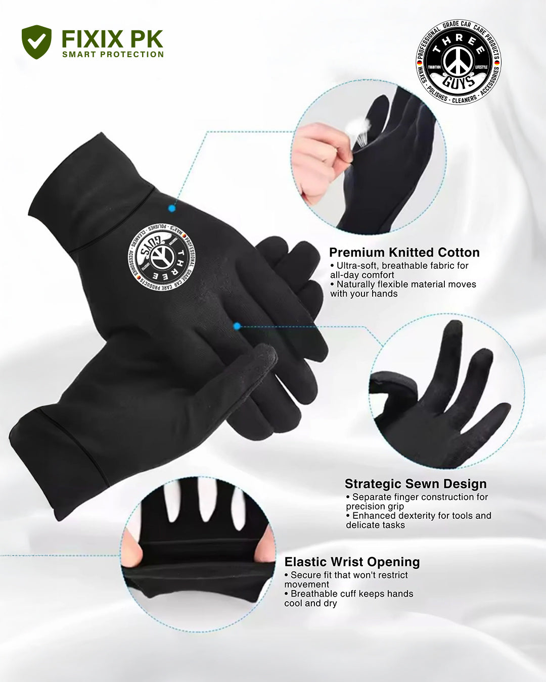 High-Elasticity Multi-Purpose Gloves – Mechanical Work, Car Detailing, Bike Riding & More | THREE GUYS