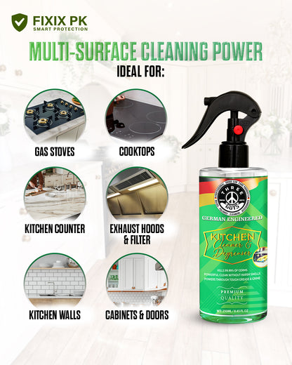 Kitchen Cleaner & Degreaser – Multi-Surface Spray for Grease, Oil & Stains | THREE GUYS | German Engineered