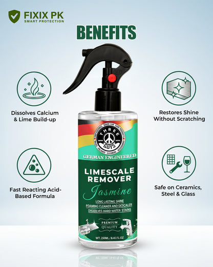 Limescale Remover Spray – Powerful Descaler for Faucets, Tiles & Bathroom Fixtures | THREE GUYS | German Engineered