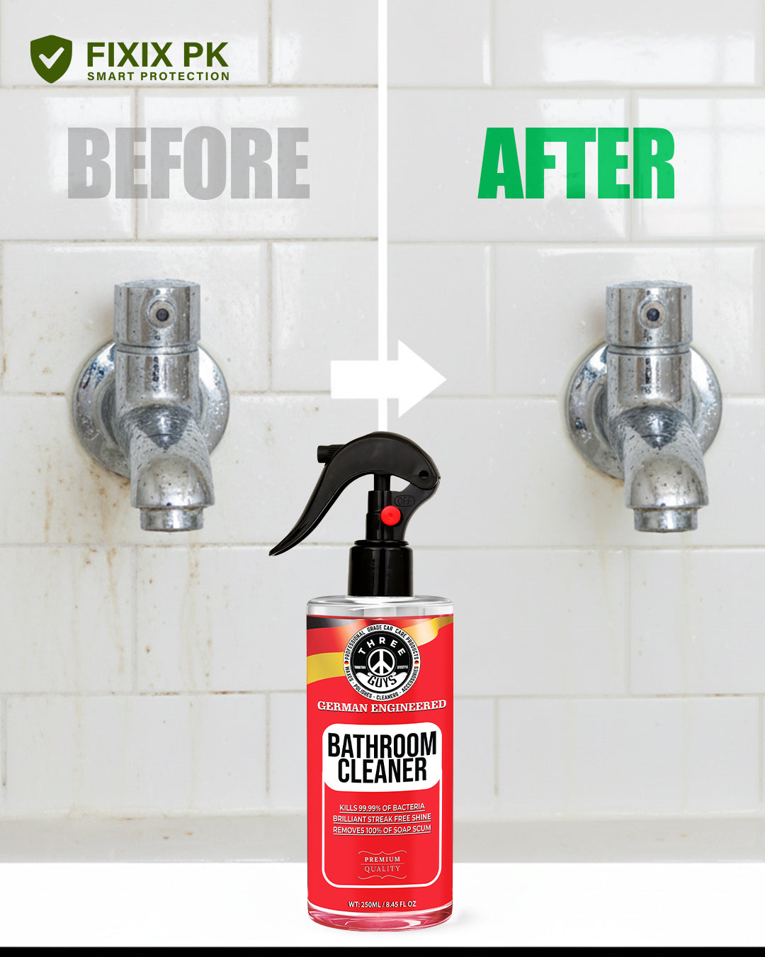 Bathroom Cleaner – Soap Scum, Hard Water & Tile Stain Remover | THREE GUYS | German Engineered