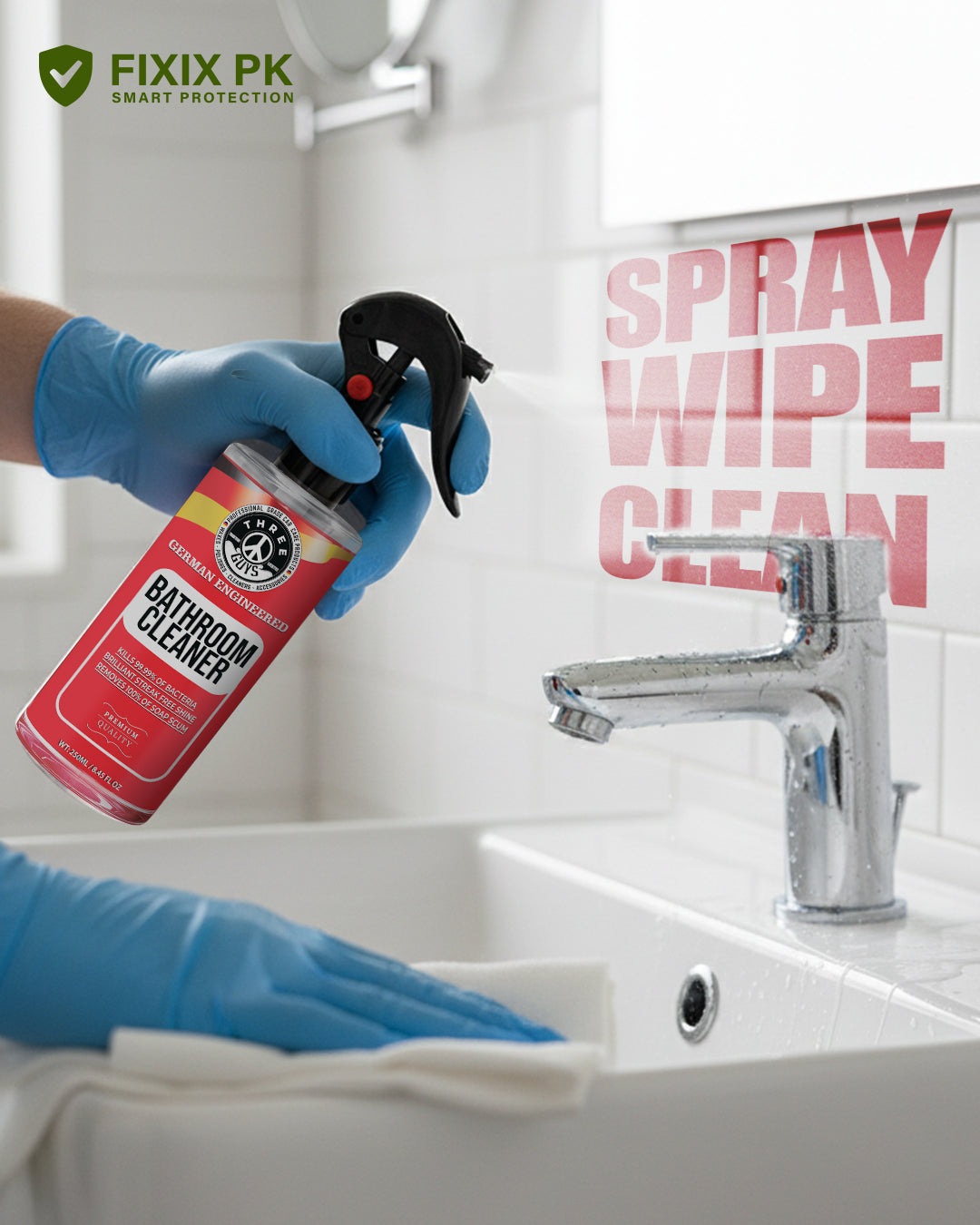 Bathroom Cleaner – Soap Scum, Hard Water & Tile Stain Remover | THREE GUYS | German Engineered